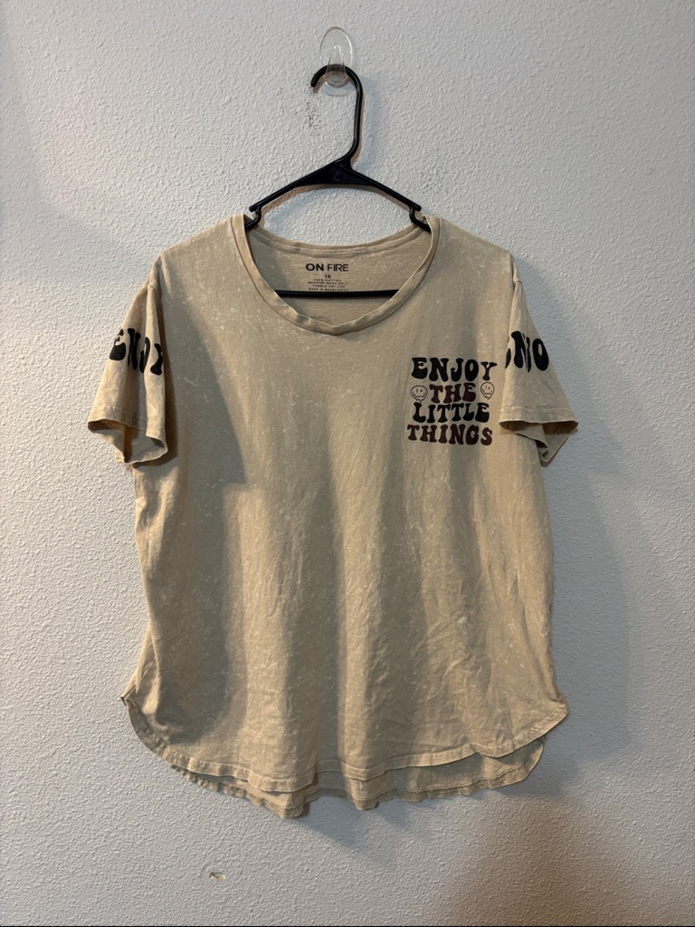 On Fire Beige Graphic Tee with Black Text